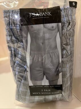 NWT- Jos. A. Bank Men’s Plaid Woven Boxers - Blue & Gray (2 Pack)